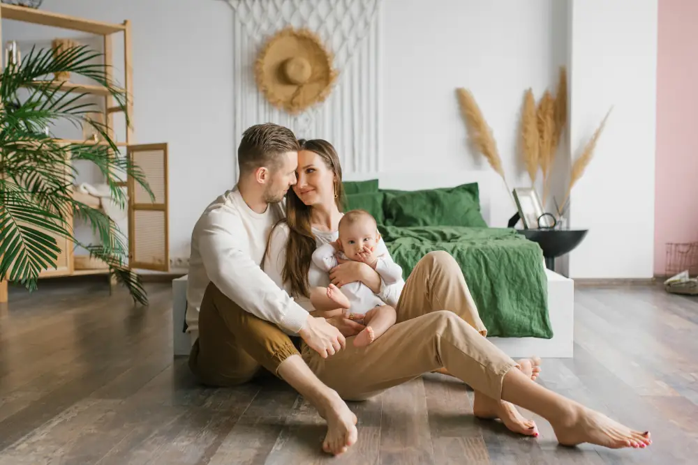 Modern furnace benefits in Lake Worth, TX - A happy family with a young son are resting in their cozy home