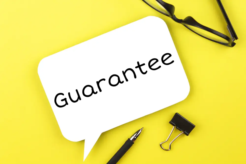trickland's IAQ Options Packages Guarantees - White paper speech bubble with inscription that says "guarantee"