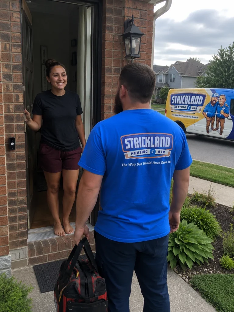 Client opening the door to a Strickland technician