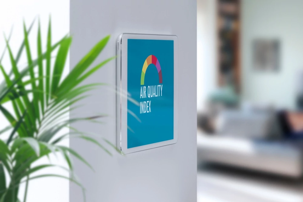 Smart home control panel displaying air quality index interface